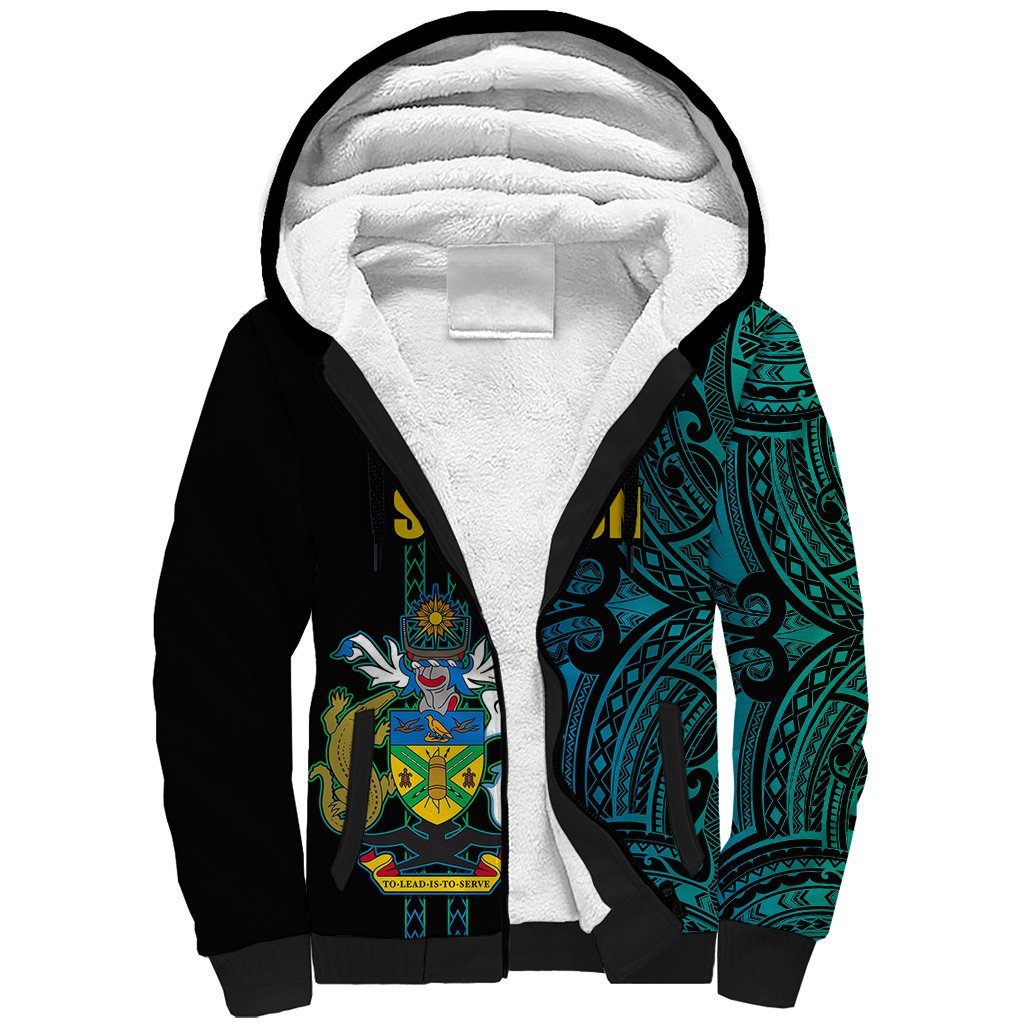 Custom Solomon Islands Sherpa Hoodie Polynesian Tribal LT6 Unisex Blue - Polynesian Pride