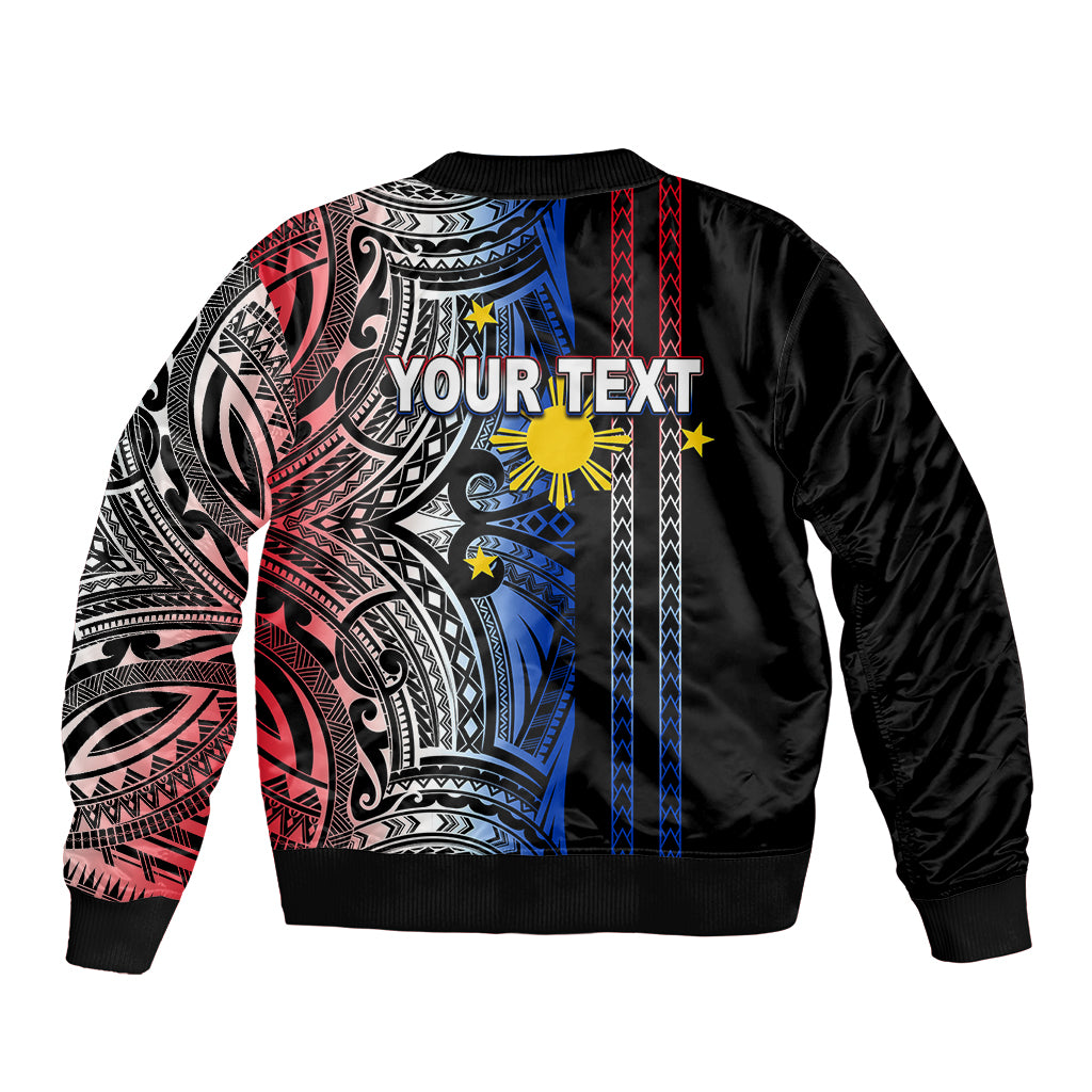 Custom Philippines Sleeve Zip Bomber Jacket Polynesian Tribal Black LT6 - Polynesian Pride