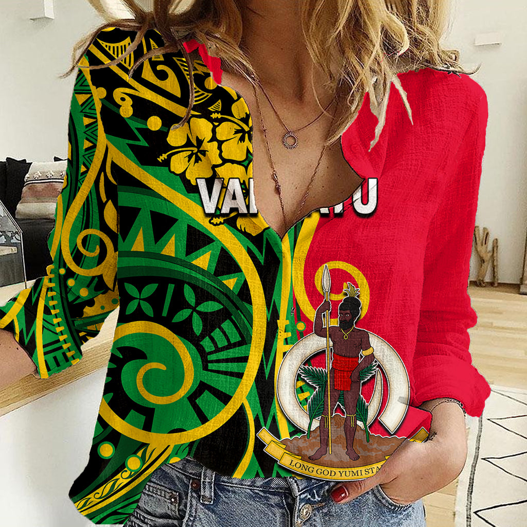 (Custom Personalised) Vanuatu Women Casual Shirt Polynesian Patterns LT6 Female Green - Polynesian Pride