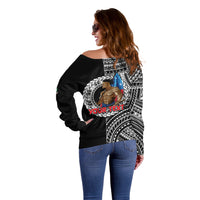 (Custom Personalised) Samoa Pride Off Shoulder Sweater Polynesian Patterns Black LT6 - Polynesian Pride