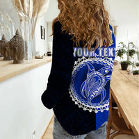 Custom Pukapuka Of Cook Islands Women Casual Shirt Mix Half Black LT6 - Polynesian Pride