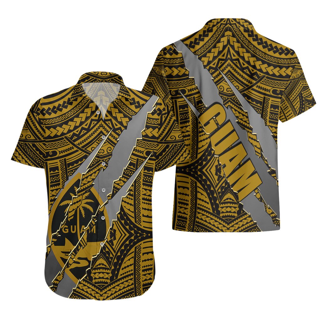 Polynesian Guam Hawaiian Shirt with Coat Of Arms Claws Style - Gold LT6 - Polynesian Pride