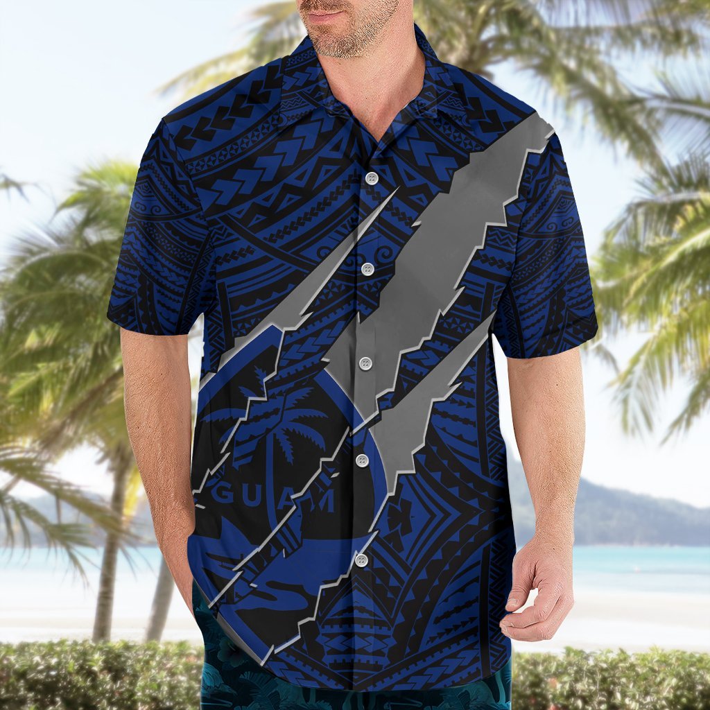Polynesian Guam Hawaiian Shirt with Coat Of Arms Claws Style - Blue LT6 - Polynesian Pride