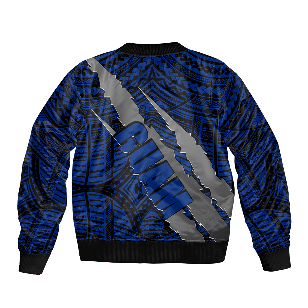Polynesian Guam Sleeve Zip Bomber Jacket with Coat Of Arms Claws Style - Blue LT6 - Polynesian Pride