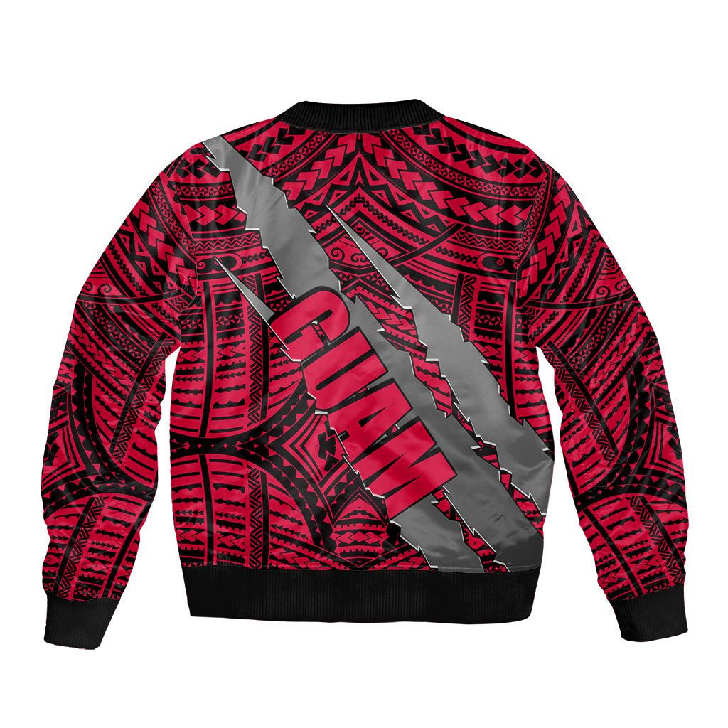 Polynesian Guam Sleeve Zip Bomber Jacket with Coat Of Arms Claws Style - Red LT6 - Polynesian Pride