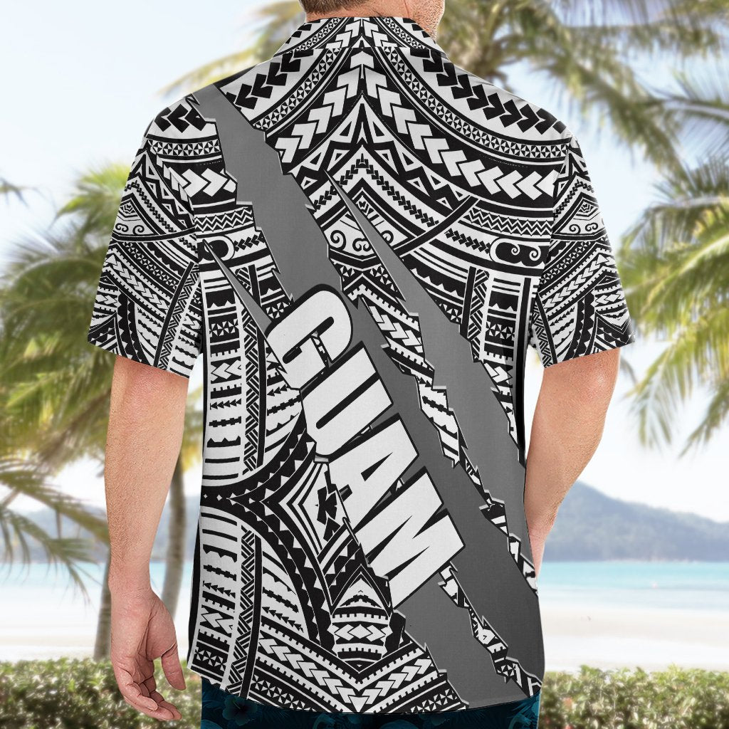 Polynesian Guam Hawaiian Shirt with Coat Of Arms Claws Style - White LT6 - Polynesian Pride