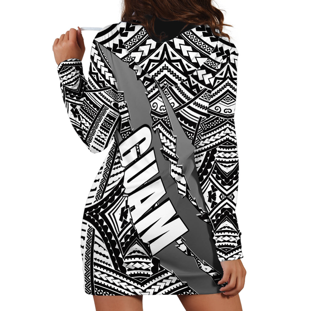 Polynesian Guam Hoodie Dress with Coat Of Arms Claws Style - White LT6 - Polynesian Pride