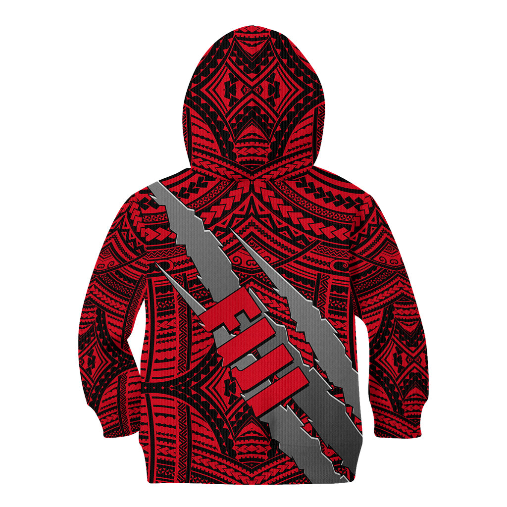 Polynesian Fiji Kid Hoodie with Coat Of Arms Claws Style - Red LT6 - Polynesian Pride