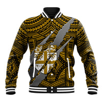 Polynesian Fiji Baseball Jacket with Coat Of Arms Claws Style - Gold LT6 Unisex Gold - Polynesian Pride