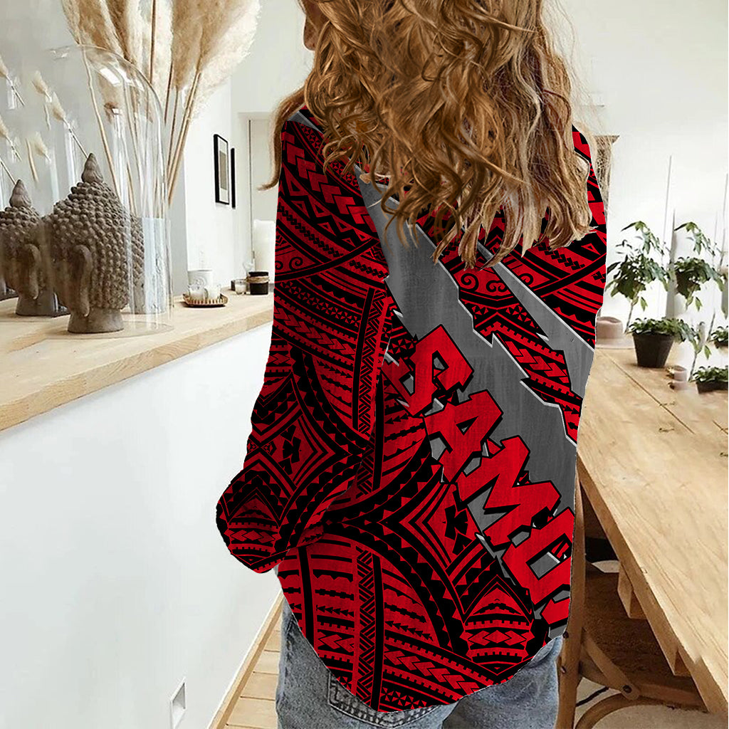 Polynesian Samoa Women Casual Shirt with Coat Of Arms Claws Style - Red LT6 - Polynesian Pride