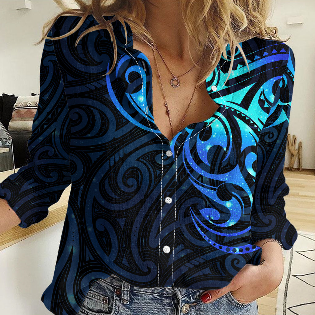 Matariki New Zealand Women Casual Shirt - Maori New Year - Galaxy Sky Blue LT6 Female blue - Polynesian Pride
