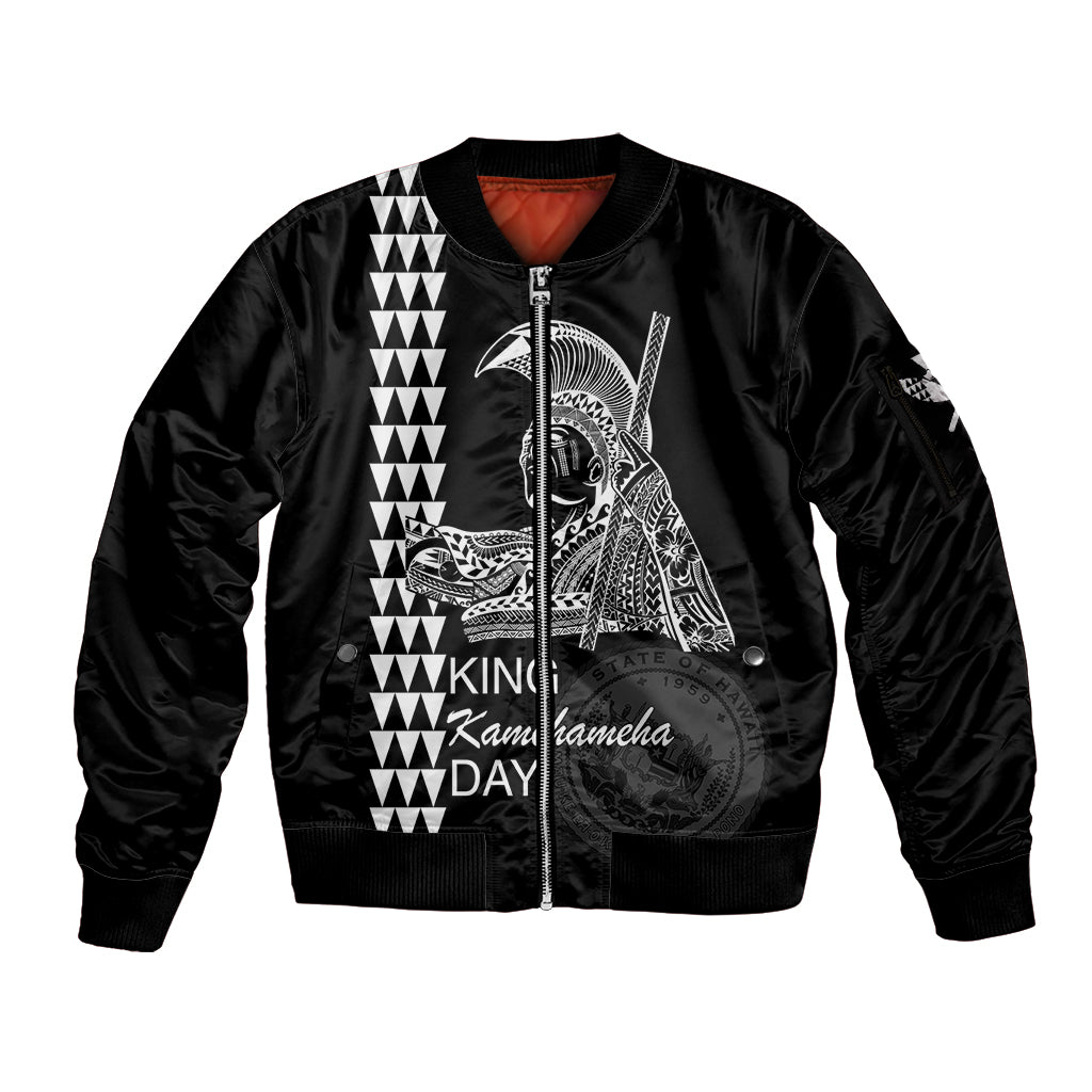 Custom Hawaii Sleeve Zip Bomber Jacket King Kamehameha Day - White LT6 Unisex White - Polynesian Pride