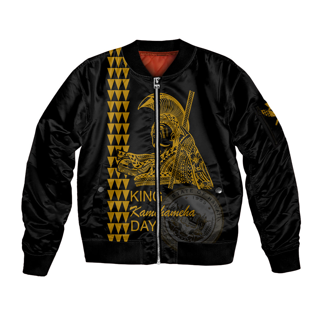 Custom Hawaii Sleeve Zip Bomber Jacket King Kamehameha Day - Gold LT6 Unisex Gold - Polynesian Pride