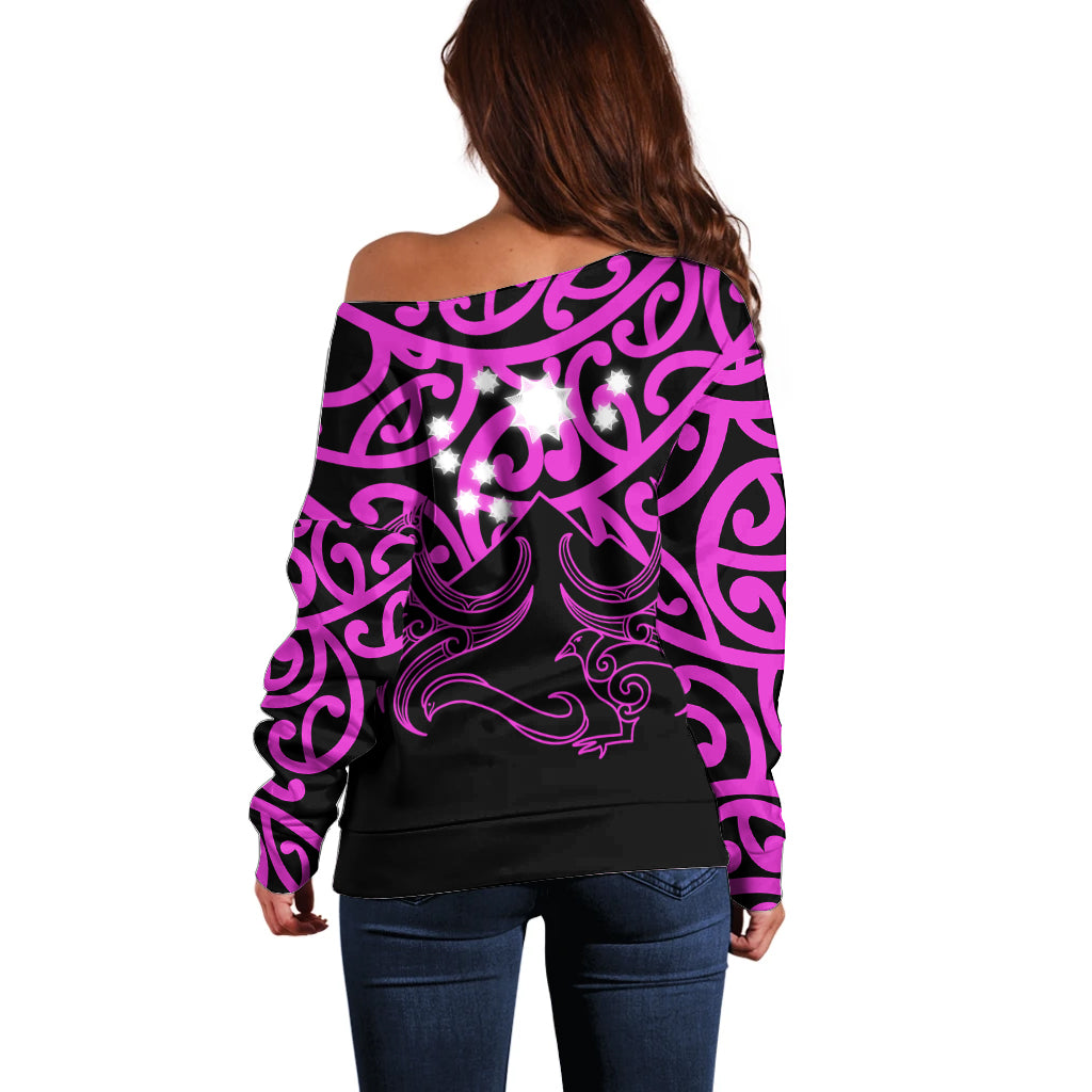 Matariki New Zealand Off Shoulder Sweater Maori New Year Purple LT6 - Polynesian Pride