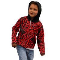 New Zealand Kid Hoodie Maori Pattern Red LT6 - Polynesian Pride