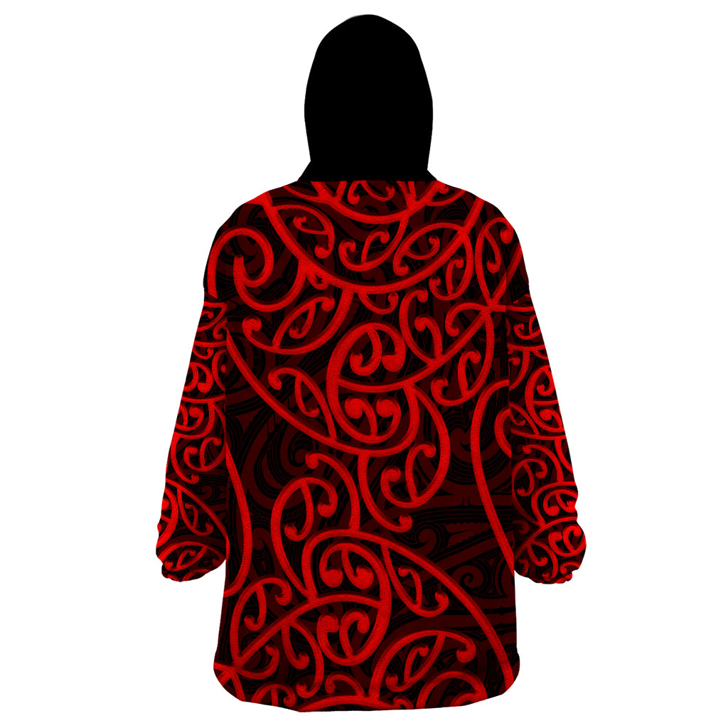 New Zealand Wearable Blanket Hoodie Maori Pattern Red LT6 - Polynesian Pride