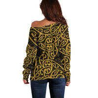 New Zealand Off Shoulder Sweater Maori Pattern Gold LT6 - Polynesian Pride