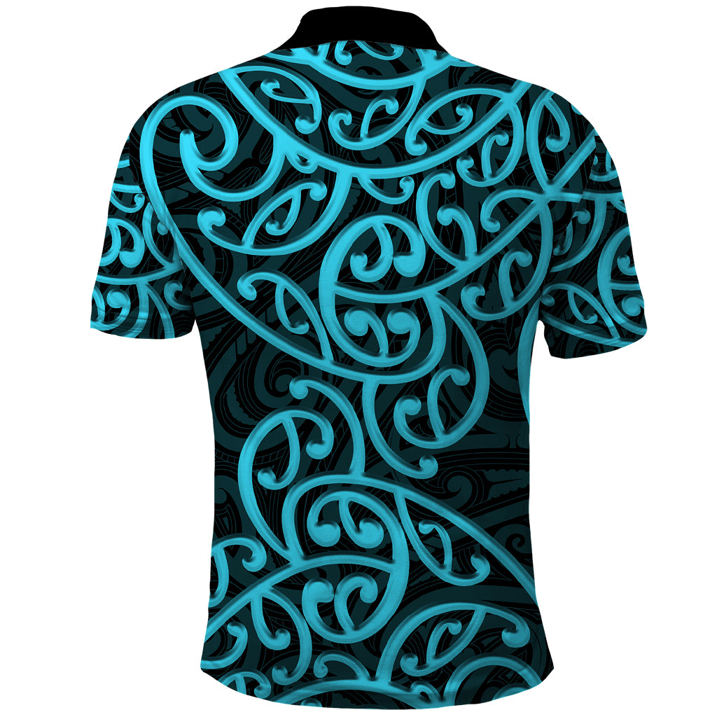 New Zealand Polo Shirt Maori Pattern Light Blue LT6 - Polynesian Pride