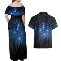 Matariki Te Tau Hou Māori Couples Matching Off Shoulder Maxi Dress and Hawaiian Shirt New Zealand Starry Sky LT7 - Polynesian Pride