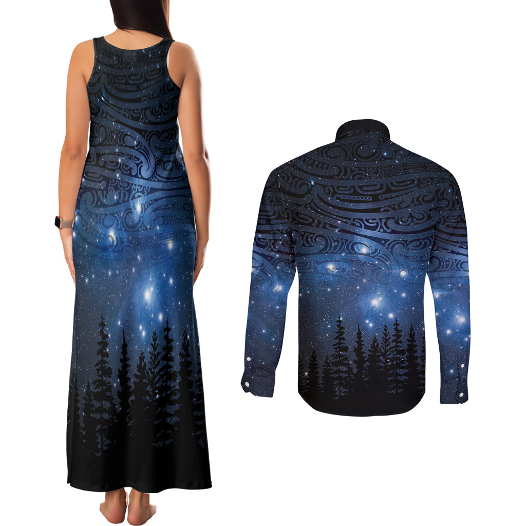 Matariki Te Tau Hou Māori Couples Matching Tank Maxi Dress and Long Sleeve Button Shirt New Zealand Starry Sky LT7 - Polynesian Pride