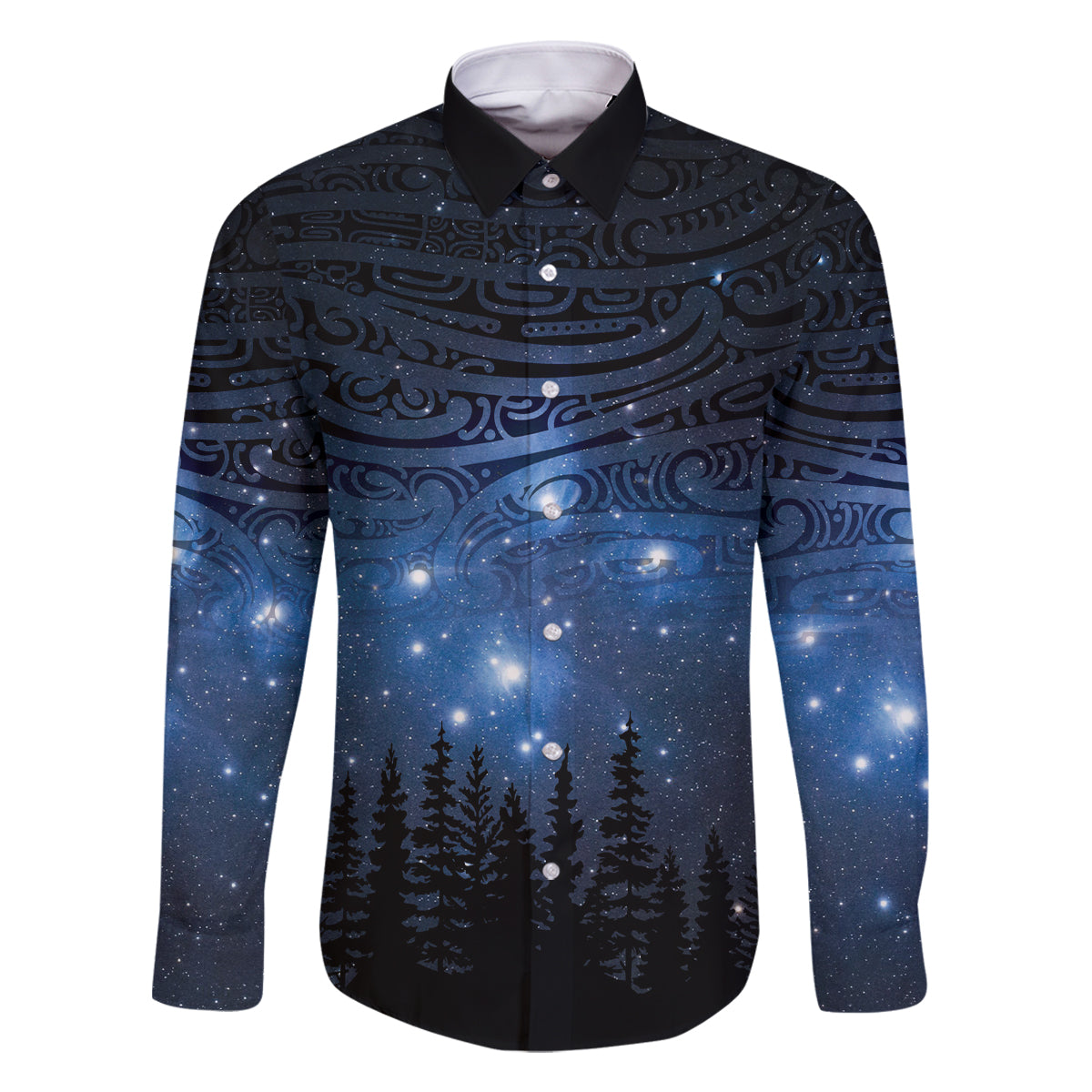 Matariki Te Tau Hou Māori Family Matching Off The Shoulder Long Sleeve Dress and Hawaiian Shirt New Zealand Starry Sky LT7 Dad's Shirt - Long Sleeve Galaxy - Polynesian Pride