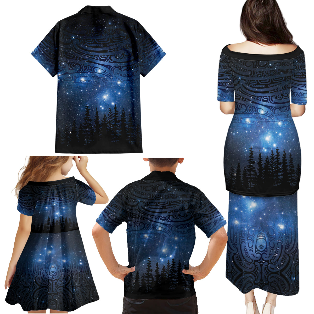 Matariki Te Tau Hou Māori Family Matching Puletasi and Hawaiian Shirt New Zealand Starry Sky LT7 - Polynesian Pride