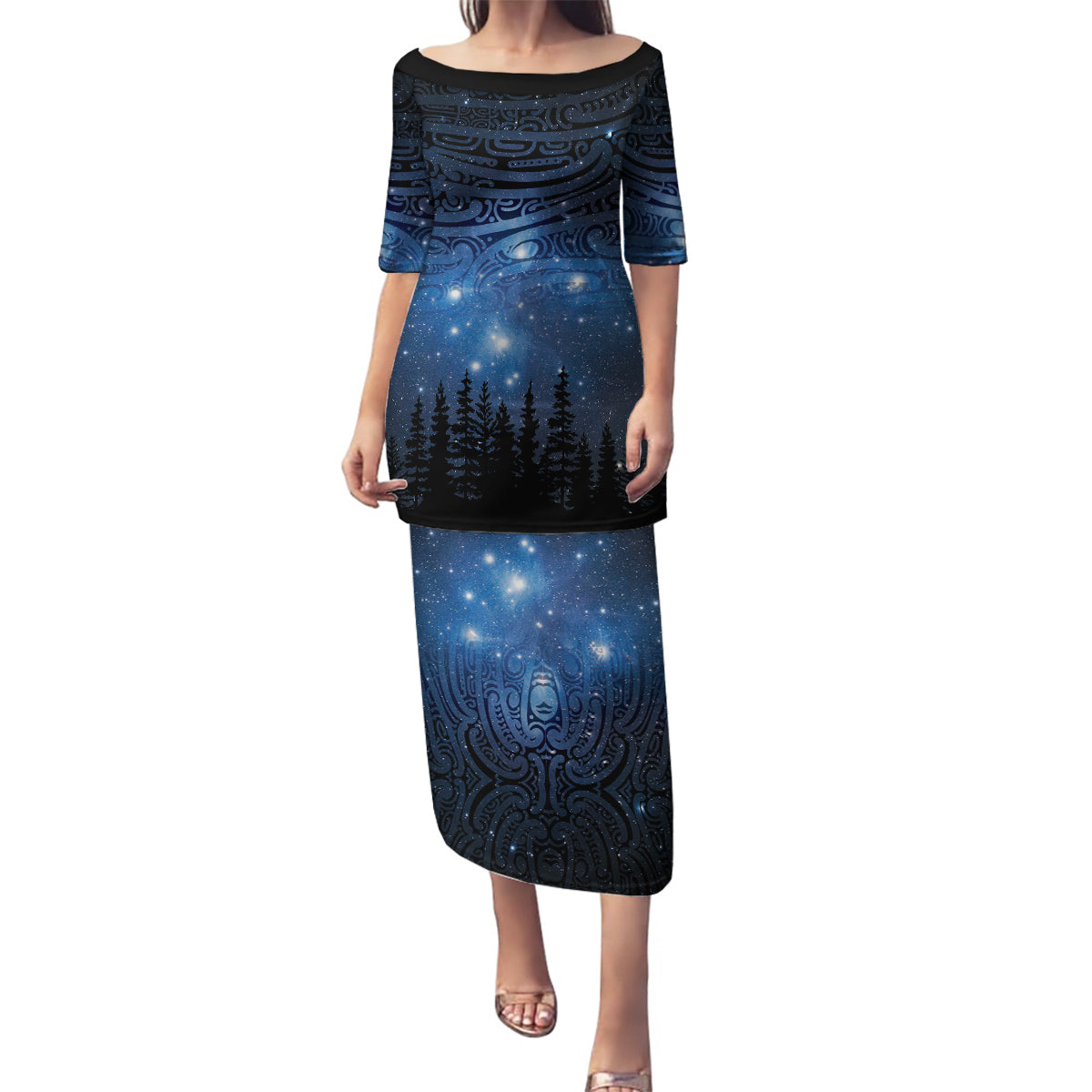 Matariki Te Tau Hou Māori Family Matching Puletasi and Hawaiian Shirt New Zealand Starry Sky LT7 Mom's Dress Galaxy - Polynesian Pride