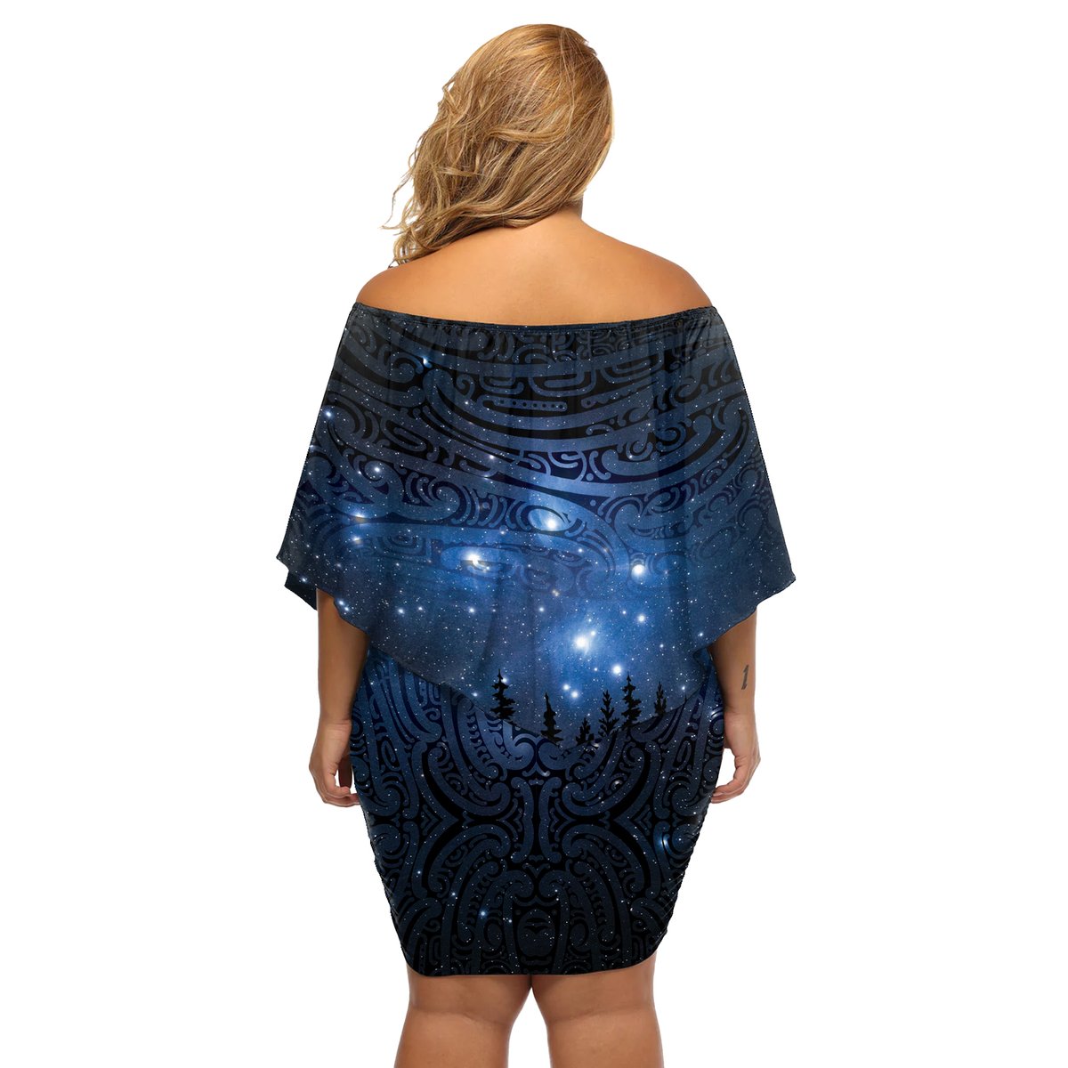 Matariki Te Tau Hou Māori Off Shoulder Short Dress New Zealand Starry Sky LT7 - Polynesian Pride
