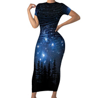 Matariki Te Tau Hou Māori Short Sleeve Bodycon Dress New Zealand Starry Sky LT7 Long Dress Galaxy - Polynesian Pride