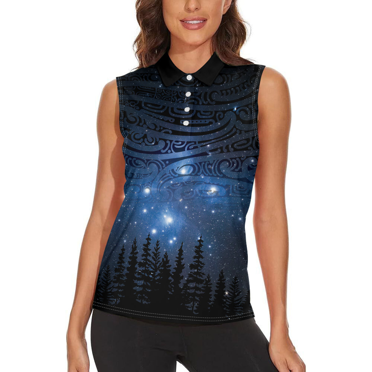 Matariki Te Tau Hou Māori Women Sleeveless Polo Shirt New Zealand Starry Sky LT7 - Polynesian Pride
