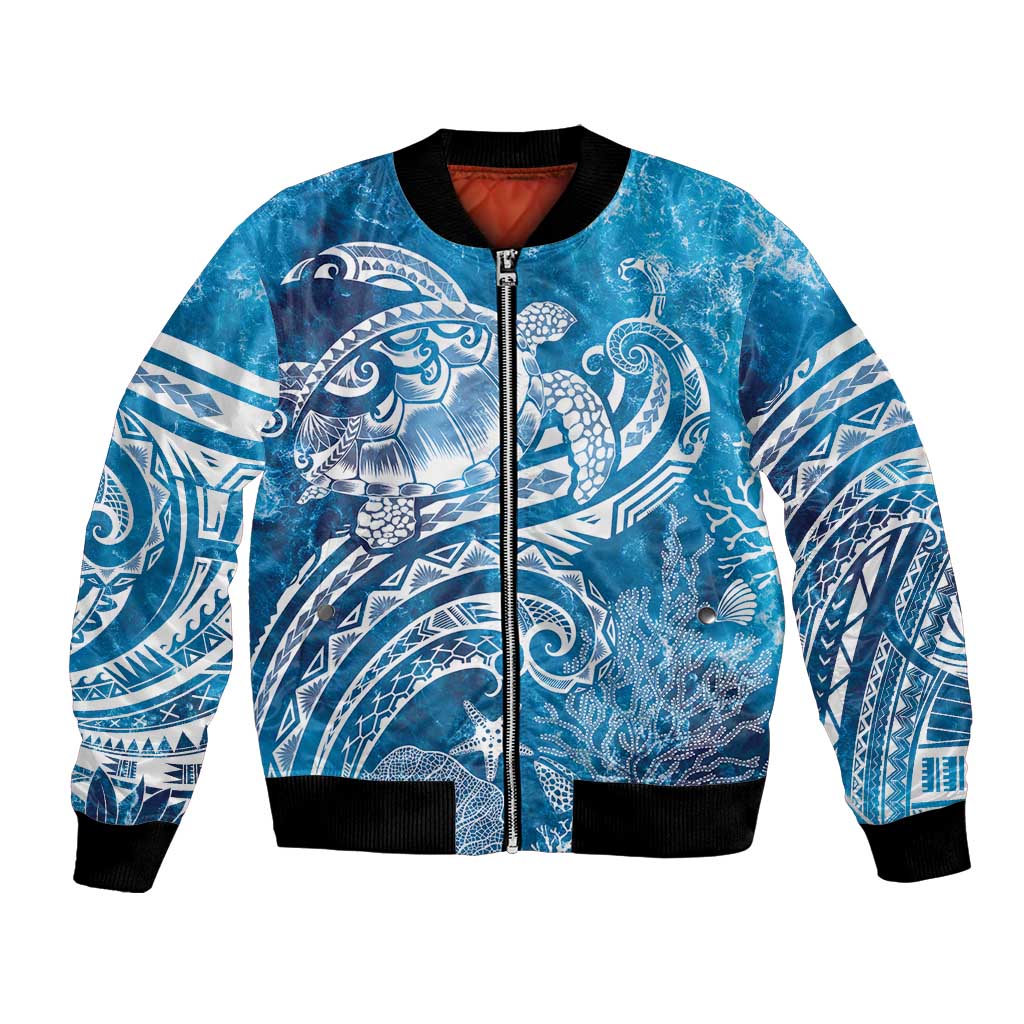 World Ocean Day Polynesian Pattern Bomber Jacket Crystal Waves LT7 Unisex Blue - Polynesian Pride