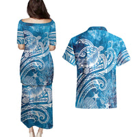 World Ocean Day Polynesian Pattern Couples Matching Puletasi and Hawaiian Shirt Crystal Waves LT7 - Polynesian Pride