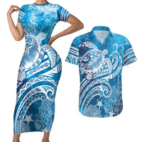 World Ocean Day Polynesian Pattern Couples Matching Short Sleeve Bodycon Dress and Hawaiian Shirt Crystal Waves LT7 Blue - Polynesian Pride