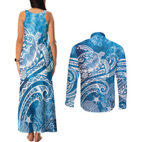 World Ocean Day Polynesian Pattern Couples Matching Tank Maxi Dress and Long Sleeve Button Shirt Crystal Waves