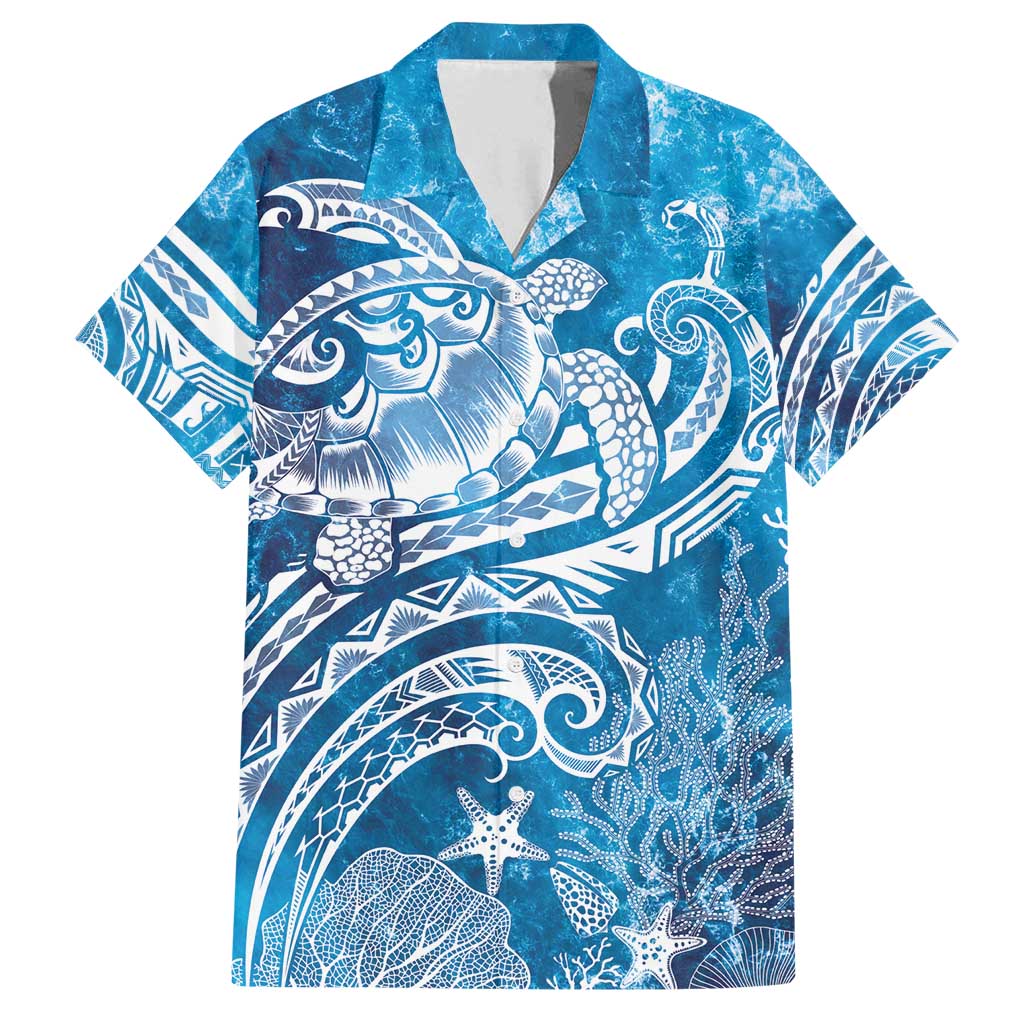 World Ocean Day Polynesian Pattern Family Matching Long Sleeve Bodycon Dress and Hawaiian Shirt Crystal Waves LT7 Dad's Shirt - Short Sleeve Blue - Polynesian Pride