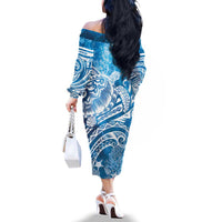 World Ocean Day Polynesian Pattern Family Matching Off The Shoulder Long Sleeve Dress and Hawaiian Shirt Crystal Waves LT7 - Polynesian Pride
