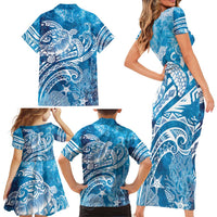 World Ocean Day Polynesian Pattern Family Matching Short Sleeve Bodycon Dress and Hawaiian Shirt Crystal Waves LT7 - Polynesian Pride