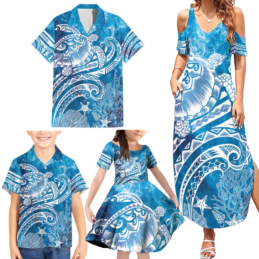 World Ocean Day Polynesian Pattern Family Matching Summer Maxi Dress and Hawaiian Shirt Crystal Waves LT7 - Polynesian Pride