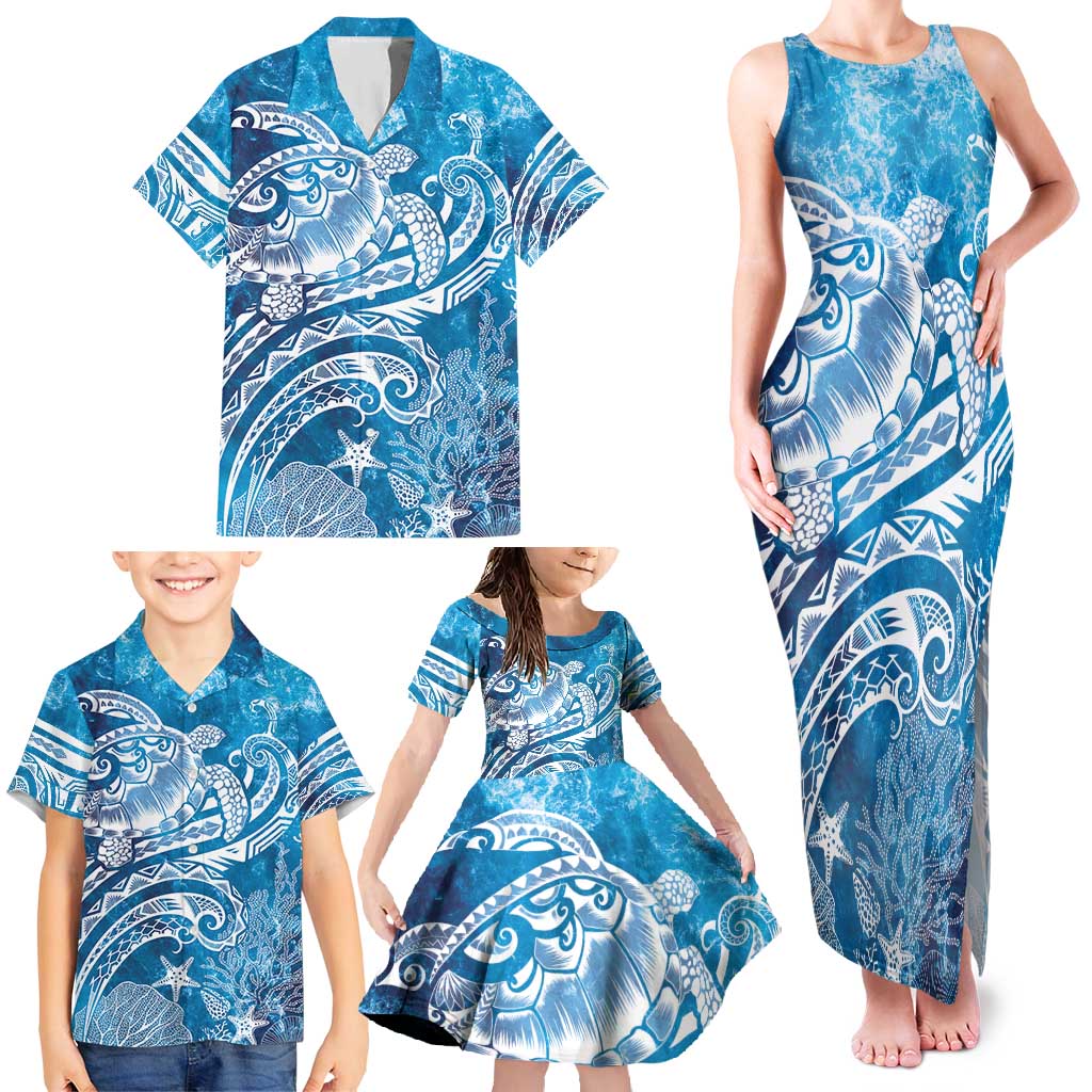 World Ocean Day Polynesian Pattern Family Matching Tank Maxi Dress and Hawaiian Shirt Crystal Waves LT7 - Polynesian Pride