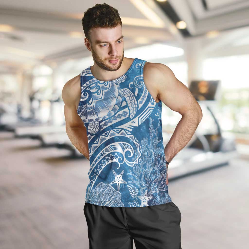 World Ocean Day Polynesian Pattern Men Tank Top Crystal Waves LT7 Blue - Polynesian Pride
