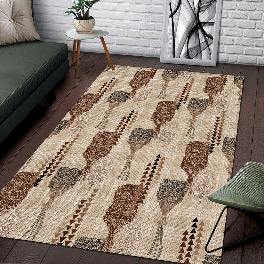 Aloha Hawaii Vintage Kahili Pa'a Lima Area Rug Palaka Print Cozy Beige