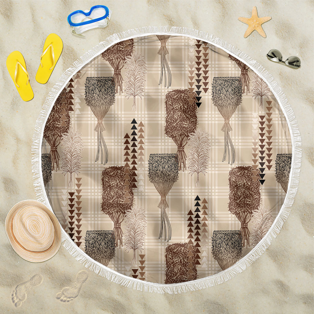 Aloha Hawaii Vintage Kahili Pa'a Lima Beach Blanket Palaka Print Cozy Beige LT7 One Size 150cm Beige - Polynesian Pride