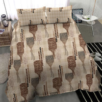 Aloha Hawaii Vintage Kahili Pa'a Lima Bedding Set Palaka Print Cozy Beige