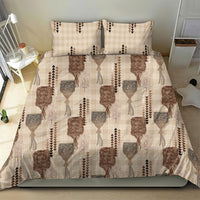 Aloha Hawaii Vintage Kahili Pa'a Lima Bedding Set Palaka Print Cozy Beige