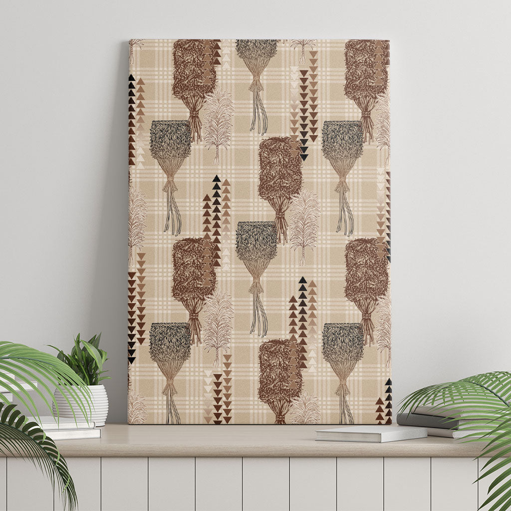 Aloha Hawaii Vintage Kahili Pa'a Lima Canvas Wall Art Palaka Print Cozy Beige