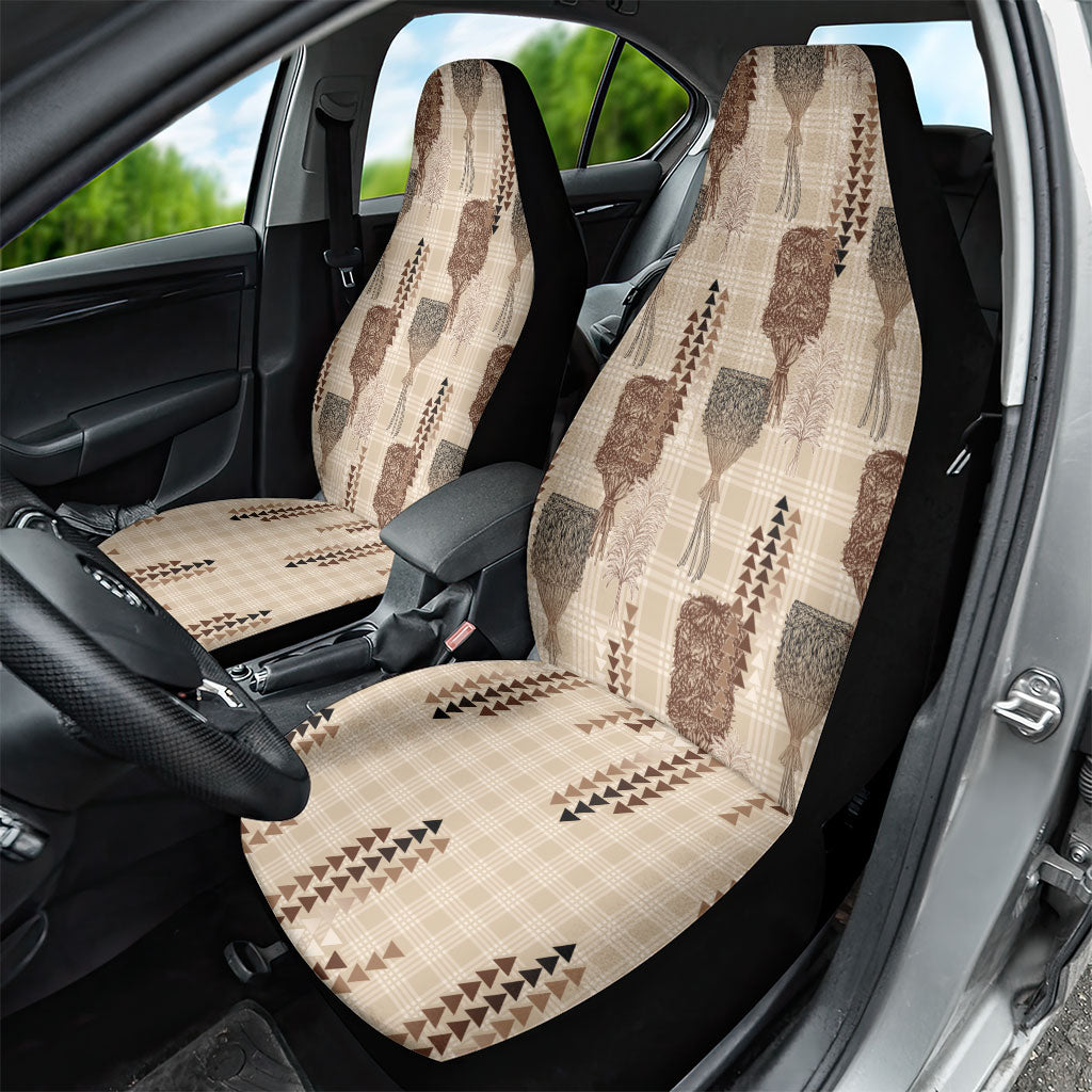 Aloha Hawaii Vintage Kahili Pa'a Lima Car Seat Cover Palaka Print Cozy Beige