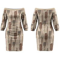Aloha Hawaii Vintage Kahili Pa'a Lima Couples Matching Off The Shoulder Long Sleeve Dress and Hawaiian Shirt Palaka Print Cozy Beige