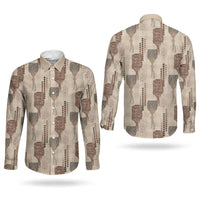 Aloha Hawaii Vintage Kahili Pa'a Lima Couples Matching Short Sleeve Bodycon Dress and Long Sleeve Button Shirt Palaka Print Cozy Beige
