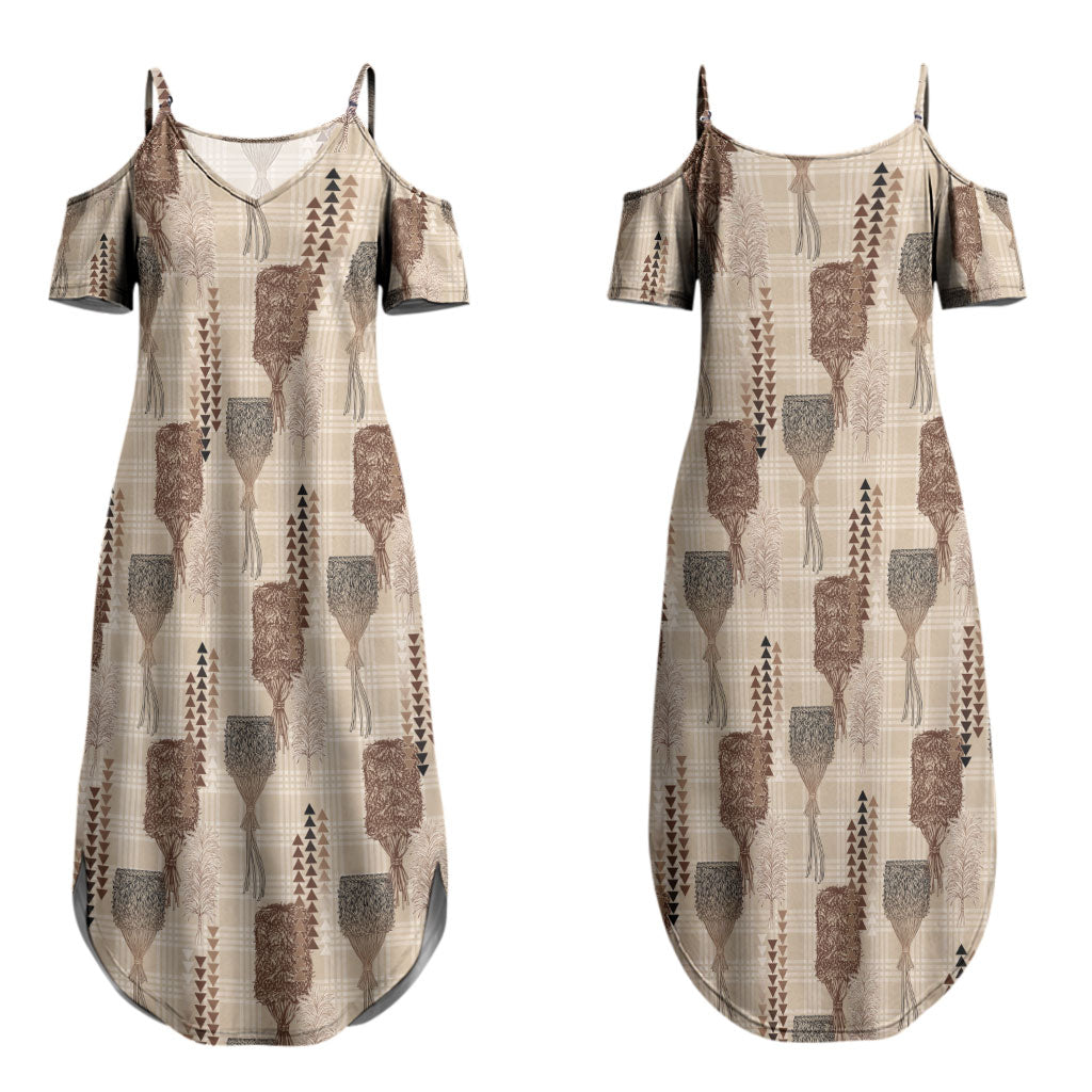 Aloha Hawaii Vintage Kahili Pa'a Lima Couples Matching Summer Maxi Dress and Long Sleeve Button Shirt Palaka Print Cozy Beige