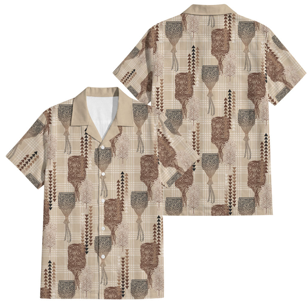 Aloha Hawaii Vintage Kahili Pa'a Lima Family Matching Off Shoulder Short Dress and Hawaiian Shirt Palaka Print Cozy Beige
